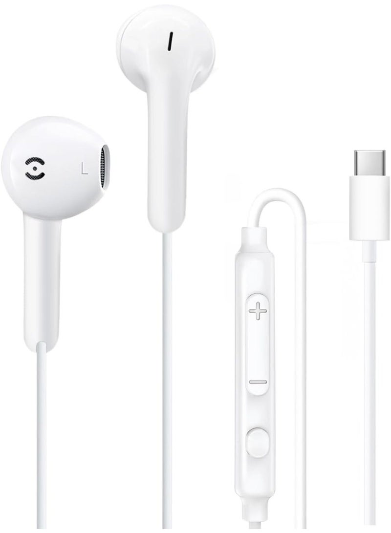 سماعات رأس سلكية من النوع C - سماعات أذن سلكية USB - C مع ميكروفون وتحكم في مستوى الصوت، سماعة رأس بخاصية إلغاء الضوضاء متوافقة مع iPhone 16/15 Pro Max وiPad وGalaxy S25/S24/S23/S22/Ultra Note 10/20 وPixel 7/6/5/4 - Image 1